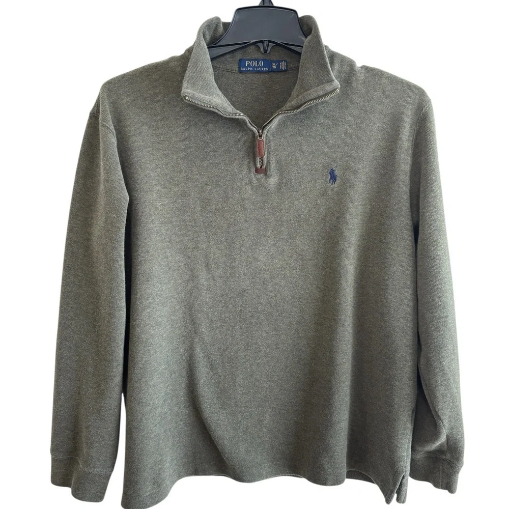 Polo Ralph Lauren Sweater Mens X-Large Estate Rib Green 1/4 Zip Cotton Pony Logo
